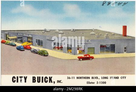 City Buick, Inc. 36-11 Northern Blvd., Long Island City, Exeter 2-1300 , Automobil-Tankstellen, kommerzielle Einrichtungen, Tichnor Brothers Collection, Postkarten der Vereinigten Staaten Stockfoto