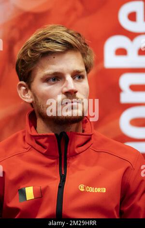 Belgian David Goffin pictured during the draw of the schedule for the Davis Cup World Group semi-final between Belgium and Australia, Thursday 14 September 2017, in Brussels. The Davis Cup game will be played from 15 to 17 September 2017 in Brussels. BELGA PHOTO DIRK WAEM Stock Photo