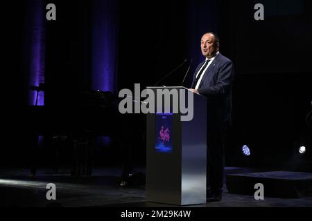 20150919 – NAMUR, BELGIEN: Wallonischer Ministerpräsident Willy Borsus spricht während der Festlichkeiten auf der "Fetes de Wallonie" (Wallonische Feste) in Namur am Samstag, den 19. September 2015. BELGA FOTO ANTHONY DEHEZ Stockfoto