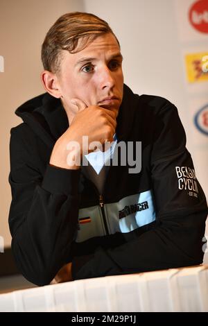 Belgische Dylan Teuns vom BMC Racing Team, die auf einer Pressekonferenz vor der UCI Road World Cycling Championships 2017 in Bergen, Norwegen, am Dienstag, den 19. September 2017 gefilmt wurden. BELGA FOTO YORICK JANSENS Stockfoto