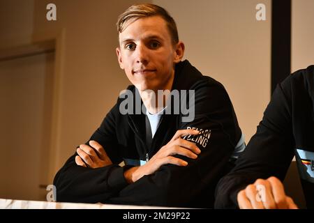 Belgische Dylan Teuns vom BMC Racing Team, die auf einer Pressekonferenz vor der UCI Road World Cycling Championships 2017 in Bergen, Norwegen, am Dienstag, den 19. September 2017 gefilmt wurden. BELGA FOTO YORICK JANSENS Stockfoto