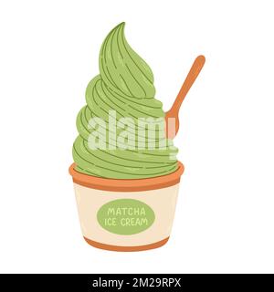 Matcha Eiskrem-Symbol isolierter Vektor für Aufkleber, Postkarten, Notizbuch Stock Vektor