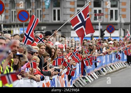 Norwegische Fans beim Straßenrennen der Herren auf der UCI Road World Cycling Championships 2017 in Bergen, Norwegen, am Sonntag, den 24. September 2017. BELGA FOTO YORICK JANSENS Stockfoto