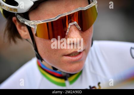 Belgian Sanne Cant pictured after the women's elite race at the 'Poldercross' cyclocross cycling race in Bazel, Kruibeke, the 3rd race of the Brico Cross Trophy, Saturday 14 October 2017. BELGA PHOTO DAVID STOCKMAN Stock Photo