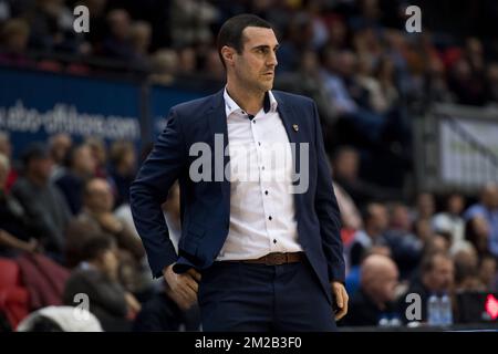 Antwerp's head coach Roel Moors pictured during the basketball match between Telenet Oostende and Antwerp Giants, on the ninth day of the EuroMillions League Basketball competition, Saturday 18 November 2017 in Brussels. BELGA PHOTO JASPER JACOBS Stock Photo