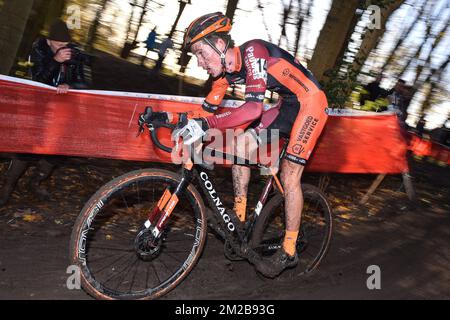 Belgische Jens Adams in Aktion während des Herrenelitenrennens des „Flandriencross“-Cyclocross in Hamme, der dritten Etappe des DVV-Trofee-Cyclocross-Wettbewerbs, Sonntag, den 26. November 2017. BELGA FOTO LUC CLAESSEN Stockfoto