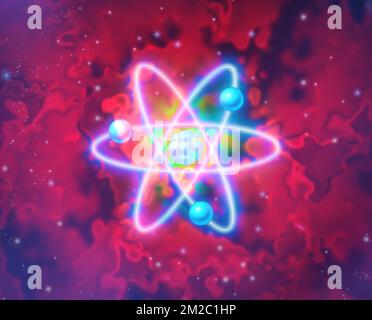 Fusion Energy Concept und Nuclear Power Generation Physics Science Symbol als abstrakte Formen, die konzeptionelle mikroskopische Elemente darstellen Stockfoto