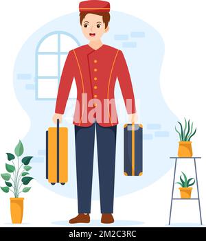 Hotel Employee to Serve Travelers in Flat Cartoon Hand Drawn Template Illustration Stock Vector