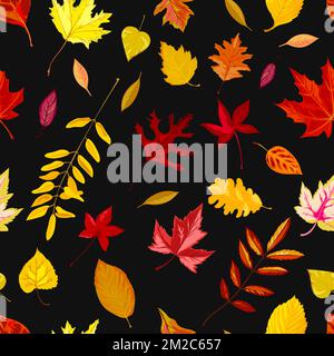 Herbstblätter fallen von Bäumen, Laub und Blätter Stock Vektor