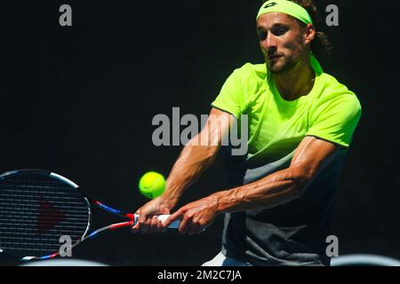 Der belgische Ruben Bemelmans spielt in der zweiten Runde des Männer-Singles-Turniers beim „Australian Open“ Tennis Grand Slam am Mittwoch, den 17. Januar 2018 in Melbourne Park, Australien, um ein Tennisspiel zwischen dem georgischen Nikoloz Basilashvili (ATP 61) und dem belgischen Ruben Bemelmans (ATP 117) zu verlieren. Der erste Grand Slam der Saison findet vom 15. Bis 28. Januar statt. BELGA FOTO PATRICK HAMILTON Stockfoto