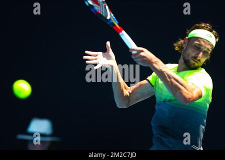 Der belgische Ruben Bemelmans spielt in der zweiten Runde des Männer-Singles-Turniers beim „Australian Open“ Tennis Grand Slam am Mittwoch, den 17. Januar 2018 in Melbourne Park, Australien, um ein Tennisspiel zwischen dem georgischen Nikoloz Basilashvili (ATP 61) und dem belgischen Ruben Bemelmans (ATP 117) zu verlieren. Der erste Grand Slam der Saison findet vom 15. Bis 28. Januar statt. BELGA FOTO PATRICK HAMILTON Stockfoto