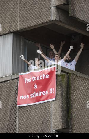 Abbildung zeigt einen Protest im Krankenhaus „CHR de la Citadelle“ in Lüttich, Donnerstag, den 25. Januar 2018. BELGA FOTO KOEN BLANCKAERT Stockfoto