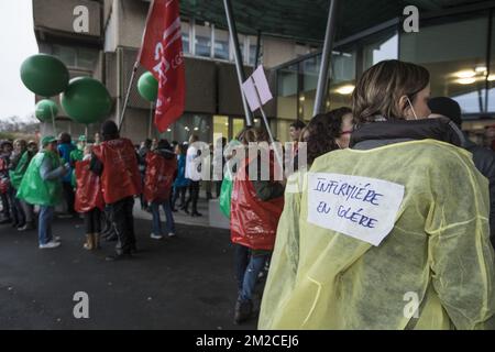 Abbildung zeigt einen Gewerkschaftsprotest im Krankenhaus „CHR de la Citadelle“ in Lüttich, Donnerstag, den 25. Januar 2018. BELGA FOTO KOEN BLANCKAERT Stockfoto