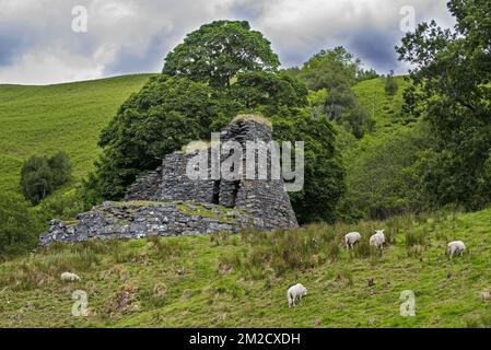 Dun Troddan Broch in der Nähe von Glenelg, zeigt Iron Age Drystone Hollow-Walled Structure, Ross and Cromarty, Scottish Highlands, Schottland, Großbritannien | Dun Troddan Broch, Tour conique et creuse en pierre sèche près de Glenelg, Ross and Cromarty, Ecosse, Royaume-Uni 03/06/2017 Stockfoto