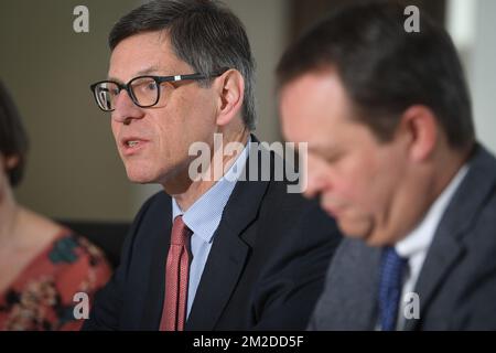 CEO Jan Suykens stellte auf einer Pressekonferenz die Ergebnisse des 2017. Jahres von Ackermans & Van Haaren am Mittwoch, den 28. Februar 2018 in Antwerpen vor. BELGA FOTO LUC CLAESSEN Stockfoto