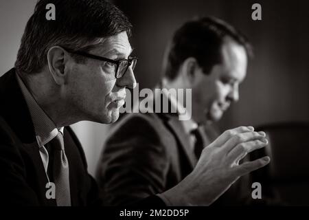 CEO Jan Suykens stellte auf einer Pressekonferenz die Ergebnisse des 2017. Jahres von Ackermans & Van Haaren am Mittwoch, den 28. Februar 2018 in Antwerpen vor. BELGA FOTO LUC CLAESSEN Stockfoto