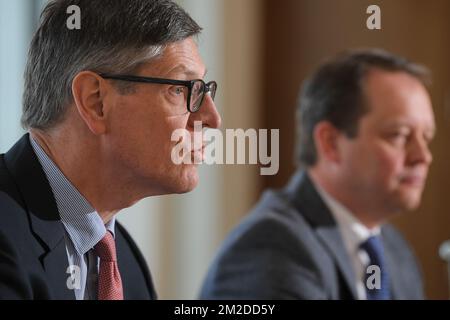 CEO Jan Suykens stellte auf einer Pressekonferenz die Ergebnisse des 2017. Jahres von Ackermans & Van Haaren am Mittwoch, den 28. Februar 2018 in Antwerpen vor. BELGA FOTO LUC CLAESSEN Stockfoto