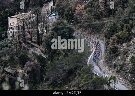 Illustration, aufgenommen in der siebten Etappe des Radrennen Paris-Nizza 76., 175km von Nizza nach Valdeblore La Colmiane, Frankreich, Samstag, 10. März 2018. Das Rennen beginnt am 4.. Und endet am 11.. März. BELGA FOTO DAVID STOCKMAN Stockfoto