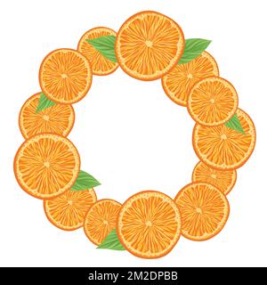 Vektorkreisumrandung mit orangefarbenen Schichten, Leaves und Kopierbereich. Runder Rahmen mit saftigen Früchten, Blättern und Platz für Text. Sommergürtel Stock Vektor
