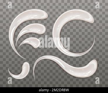 Realistische Creme verschmiert PNG-Gruppe isoliert auf transparentem Hintergrund. Vektordarstellung eines abstrakten, glänzenden Kosmetiks oder Süßwaren o Stock Vektor