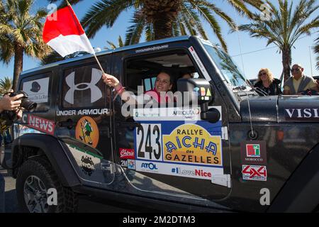 Pauline Ducruet, die Tochter von Prinzessin Stephanie von Monaco im Jeep Wrangler, der an der Rallye des Gazelles du Maroc teilnimmt. | Pauline Ducruet la fille de la Princesse Stéphanie de Monaco dans la Jeep Wrangler Participant au Rallye des Gazelles du Maroc. 17/03/2018 Stockfoto