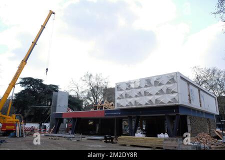 Lüttich | Lüttich - Travaix de réhabilitation et agrandissment du Mad Musée au Parc D'avroy (Mad cxafé, Créham) 21/03/2018 Stockfoto