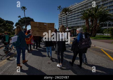 Demonstration in Nizza im Rahmen des Nationalstreiks in Frankreich in vielen Bereichen wie dem öffentlichen Dienst, der nationalen Bildung, dem Verkehr, der Krankenhausfunktion usw. | Manifestation à Nice dans le cadre de la grève nationale en France dans de très nombreux secteurs comme dans la fonction publique, éducation nationale, Transports, fonction hospitalière entre autres. 22/03/2018 Stockfoto