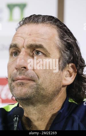 Saudi-Arabiens Cheftrainer Juan Antonio Pizzi, der auf einer Pressekonferenz der saudischen Fußballnationalmannschaft, bei den Vorbereitungen für das Freundschaftsspiel zwischen den Roten Teufeln und Saudi-Arabien am Montag, den 26. März 2018 in Brüssel abgebildet wurde. BELGA FOTO THIERRY ROGE Stockfoto