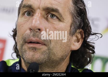 Saudi-Arabiens Cheftrainer Juan Antonio Pizzi, der auf einer Pressekonferenz der saudischen Fußballnationalmannschaft, bei den Vorbereitungen für das Freundschaftsspiel zwischen den Roten Teufeln und Saudi-Arabien am Montag, den 26. März 2018 in Brüssel abgebildet wurde. BELGA FOTO THIERRY ROGE Stockfoto