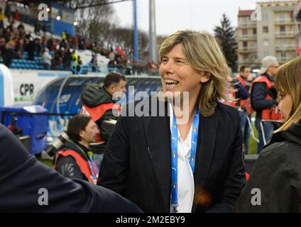 Italiens Cheftrainer Milena Bertolini zeigte sich am Dienstag, den 10. April 2018, bei einem Fußballspiel zwischen Italien und Belgien Red Flames in Ferrara, dem fünften von 8 Qualifikationsspielen für die Frauenweltmeisterschaft 2019. BELGA FOTO DAVID CATRY Stockfoto