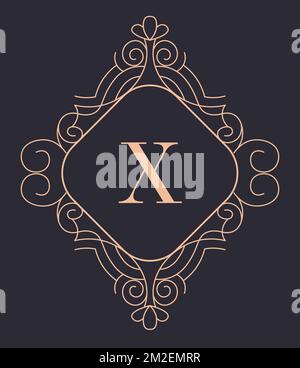 Logo oder Emblem in Retro-Gold mit Buchstaben und Linien Stock Vektor