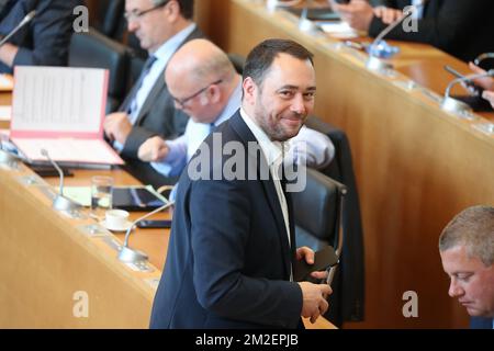 cDH's Maxime Prevot pictured during a plenary session of the Walloon Parliament in Namur, Wednesday 25 April 2018. BELGA PHOTO BRUNO FAHY Stock Photo