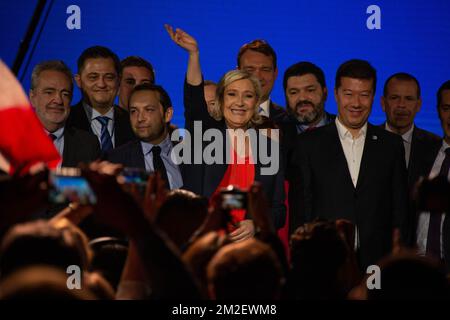 Im Mai 1. marschierte Marine entgegen seinen Gewohnheiten nicht in Paris, sondern ernannte seine Aktivisten in Nizza anlässlich des von der Bewegung Europa der Nationen und Freiheiten (MENL) veranstalteten Treffens. | Pour le 1er Mai Contracirement à ses habitudes, Marine ne défilait pas à Paris, mais à donné rendez vous à ses militants à Nice, à l' occasion de la réunion organisée par le Mouvement Europe des Nations et des libertés (MENL) . 01/05/2018 Stockfoto