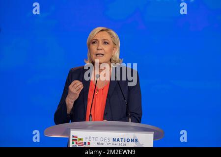 Im Mai 1. marschierte Marine entgegen seinen Gewohnheiten nicht in Paris, sondern ernannte seine Aktivisten in Nizza anlässlich des von der Bewegung Europa der Nationen und Freiheiten (MENL) veranstalteten Treffens. | Pour le 1er Mai Contracirement à ses habitudes, Marine ne défilait pas à Paris, mais à donné rendez vous à ses militants à Nice, à l' occasion de la réunion organisée par le Mouvement Europe des Nations et des libertés (MENL) . 01/05/2018 Stockfoto