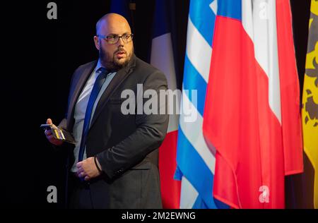 Im Mai 1. marschierte Marine entgegen seinen Gewohnheiten nicht in Paris, sondern ernannte seine Aktivisten in Nizza anlässlich des von der Bewegung Europa der Nationen und Freiheiten (MENL) veranstalteten Treffens. | Pour le 1er Mai Contracirement à ses habitudes, Marine ne défilait pas à Paris, mais à donné rendez vous à ses militants à Nice, à l' occasion de la réunion organisée par le Mouvement Europe des Nations et des libertés (MENL) . 01/05/2018 Stockfoto