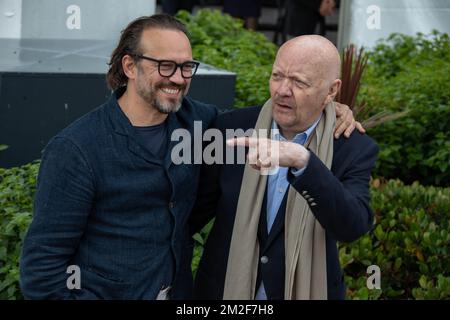 Director Jean-Paul Rappeneau (L) and actor Vincent Perez attend the photocall for 'Cyrano De Bergerac' during the 71st annual Cannes Film Festival at Palais des Festivals | Le réalisateur Jean-Paul Rappeneau (à gauche) et le comédien Vincent Perez assistent au photocall de 'Cyrano De Bergerac' lors du 71ème Festival de Cannes au Palais des Festivals. 14/05/2018 Stock Photo