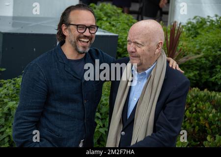 Director Jean-Paul Rappeneau (L) and actor Vincent Perez attend the photocall for 'Cyrano De Bergerac' during the 71st annual Cannes Film Festival at Palais des Festivals | Le réalisateur Jean-Paul Rappeneau (à gauche) et le comédien Vincent Perez assistent au photocall de 'Cyrano De Bergerac' lors du 71ème Festival de Cannes au Palais des Festivals. 14/05/2018 Stock Photo