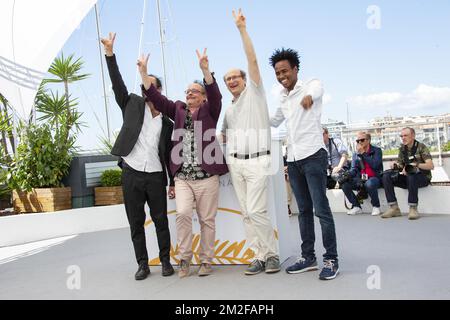 Michel TOESCA, Cedric Herrou and guests attends the 'Libre' Photocall during the 71st annual Cannes Film Festival at Palais des Festivals | Michel TOESCA, Cedric Herrou et des invités assistent au Photocall de 'Libre' lors du 71ème Festival de Cannes au Palais des Festivals. 18/05/2018 Stock Photo