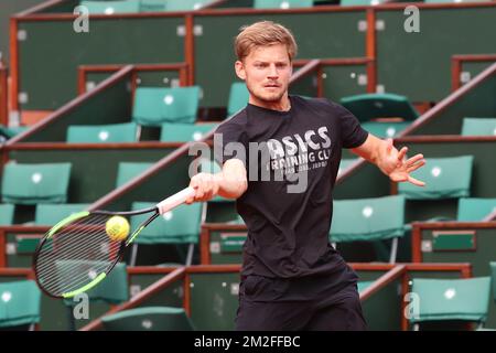 Der belgische David Goffin wurde während eines Trainings im Vorfeld des Tennisturniers Roland Garros French Open in Paris, Frankreich, am Donnerstag, den 24. Mai 2018, fotografiert. Die Hauptziehung des diesjährigen Roland Garros Grand Slam findet vom 27. Mai bis 10. Juni statt. BELGA FOTO BENOIT DOPPPAGNE Stockfoto