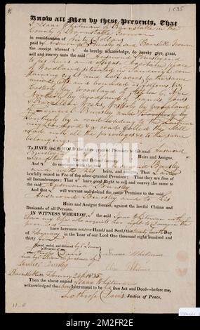 Deed of property in Sandwich sold to Ausmond Bursley by Isaac Whitman of Sandwich ,. Stanley Smith Deed Collection Stock Photo