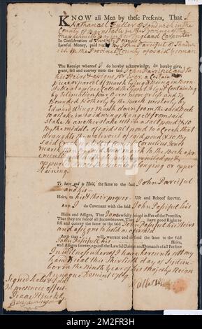 Deed of property in Sandwich sold to John Parsivell by Nathaniel Fuller of Sandwich ,. Stanley Smith Deed Collection Stock Photo