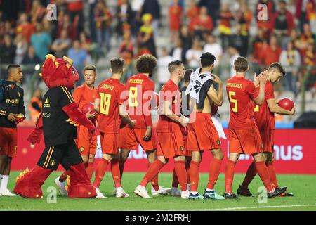 Die belgischen Spieler wurden nach einem freundschaftlichen Fußballspiel zwischen der belgischen Nationalmannschaft Red Devils und Portugal am Samstag, den 02. Juni 2018, in Brüssel fotografiert. Die Teams bereiten sich auf die bevorstehende FIFA-Weltmeisterschaft 2018 in Russland vor. BELGA FOTO BRUNO FAHY Stockfoto