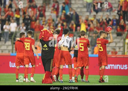 Die belgischen Spieler wurden nach einem freundschaftlichen Fußballspiel zwischen der belgischen Nationalmannschaft Red Devils und Portugal am Samstag, den 02. Juni 2018, in Brüssel fotografiert. Die Teams bereiten sich auf die bevorstehende FIFA-Weltmeisterschaft 2018 in Russland vor. BELGA FOTO BRUNO FAHY Stockfoto