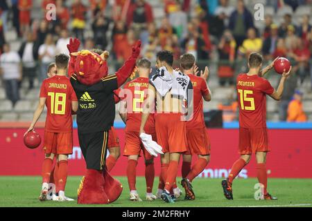 Die belgischen Spieler wurden nach einem freundschaftlichen Fußballspiel zwischen der belgischen Nationalmannschaft Red Devils und Portugal am Samstag, den 02. Juni 2018, in Brüssel fotografiert. Die Teams bereiten sich auf die bevorstehende FIFA-Weltmeisterschaft 2018 in Russland vor. BELGA FOTO BRUNO FAHY Stockfoto