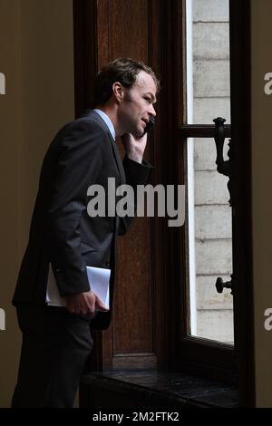 Der Sprecher des Königspalastes Francis Sobry wurde auf einem Treffen zwischen dem belgischen König und dem Präsidenten Ruandas am Dienstag, den 05. Juni 2018, im Königspalast in Brüssel fotografiert. BELGA-FOTOPOOL FREDERIC SIERAKOWSKI Stockfoto