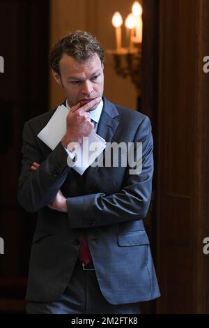 Der Sprecher des Königspalastes Francis Sobry wurde auf einem Treffen zwischen dem belgischen König und dem Präsidenten Ruandas am Dienstag, den 05. Juni 2018, im Königspalast in Brüssel fotografiert. BELGA-FOTOPOOL FREDERIC SIERAKOWSKI Stockfoto