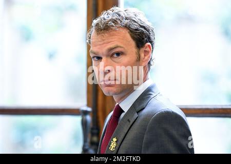 Der Sprecher des Königspalastes Francis Sobry wurde auf einem Treffen zwischen dem belgischen König und dem Präsidenten Ruandas am Dienstag, den 05. Juni 2018, im Königspalast in Brüssel fotografiert. BELGA-FOTOPOOL FREDERIC SIERAKOWSKI Stockfoto