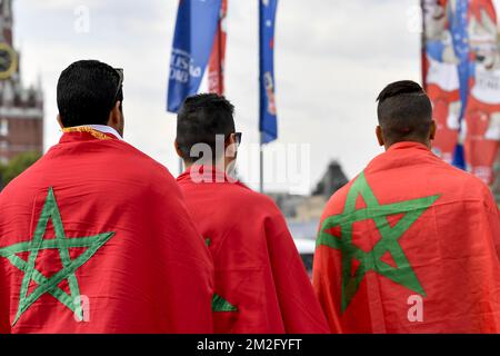 Die Abbildung zeigt Fans Marokkos vor dem Start der FIFA-Weltmeisterschaft 2018 in Moskau, Russland, Montag, den 11. Juni 2018. BELGA FOTO DIRK WAEM Stockfoto