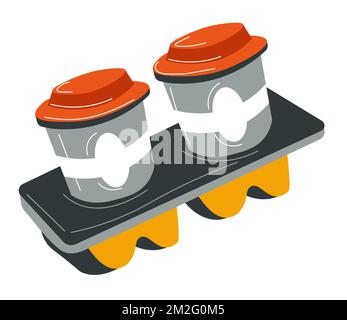 Aromatischer Kaffee im Getränkehalter, Getränke zum Mitnehmen Stock Vektor