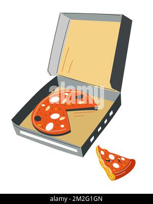 Pizza in Box Lieferung, Fast Food italienische Küche Stock Vektor